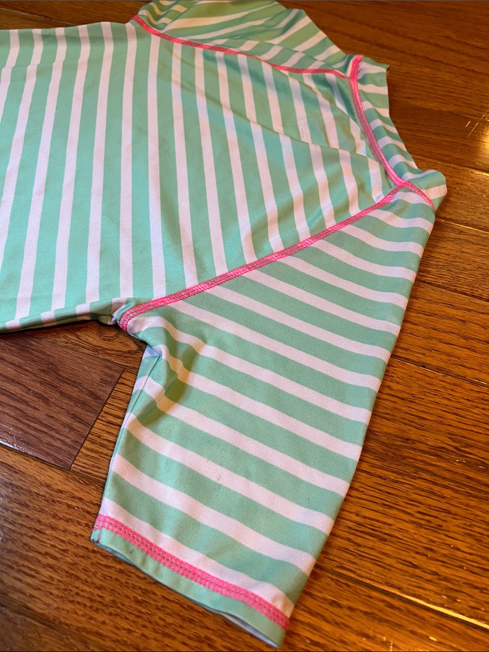 O'Rageous! Mint & White Striped Rash Guard with Pink Stitching size XS 6/6X - Picture 9 of 16